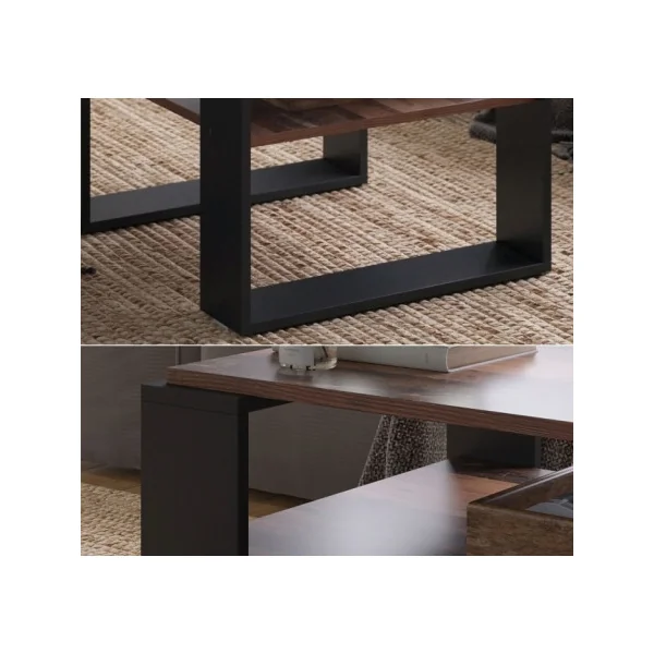 Table Basse Rectangle Pieds Métal Table de Salon Table Basse Bois Antique Moderne