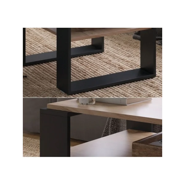 Table Basse Rectangle Pieds Métal Table de Salon Table Basse Chêne Moderne