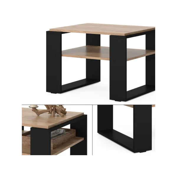 Table Basse Rectangle Pieds Métal Table de Salon Table Basse Chêne Moderne