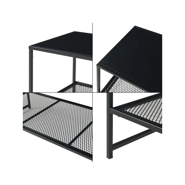 Table Basse Rectangulaire Acier Noir Table Salon Plateau Grille Moderne