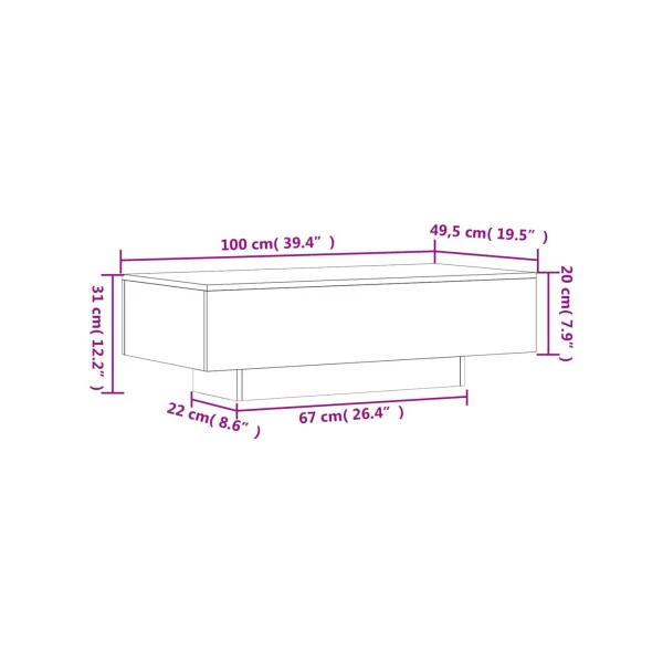 Table Basse Rectangulaire Blanc Brillant 100x49 cm