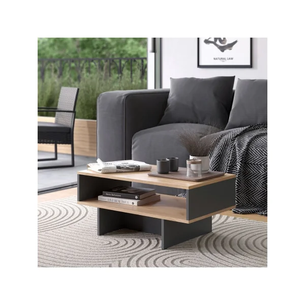 Table Basse Rectangulaire Chêne et Anthracite Table de Salon 80x35 cm