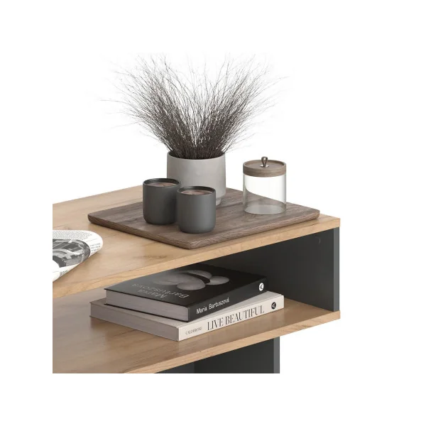 Table Basse Rectangulaire Chêne et Anthracite Table de Salon 80x35 cm