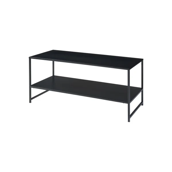 Table Basse Rectangulaire Industrielle Table Salon Noir Acier 2 Plateaux