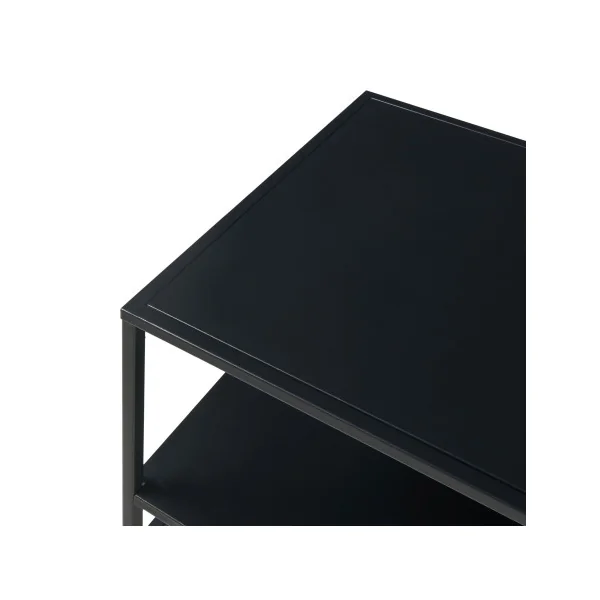 Table Basse Rectangulaire Industrielle Table Salon Noir Acier 2 Plateaux