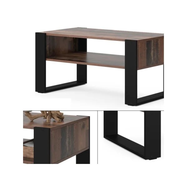 Table Basse Rectangulaire Pieds Métal Table de Salon Table Basse Bois Antique Moderne