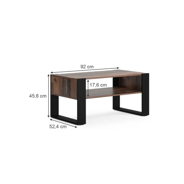 Table Basse Rectangulaire Pieds Métal Table de Salon Table Basse Bois Antique Moderne