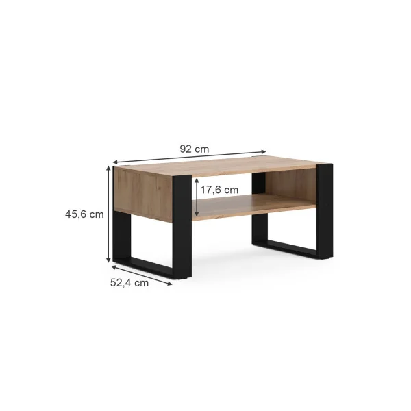 Table Basse Rectangulaire Pieds Métal Table de Salon Table Basse Chêne Moderne
