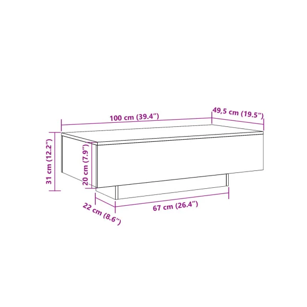Table Basse Rectangulaire Vieux Bois 100x49 cm