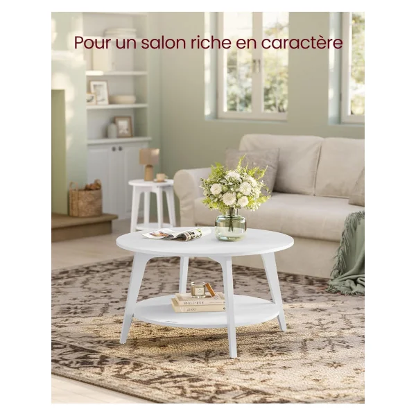 Table Basse Ronde Blanc Nuage Diamètre 80 cm Table de Salon Epurée