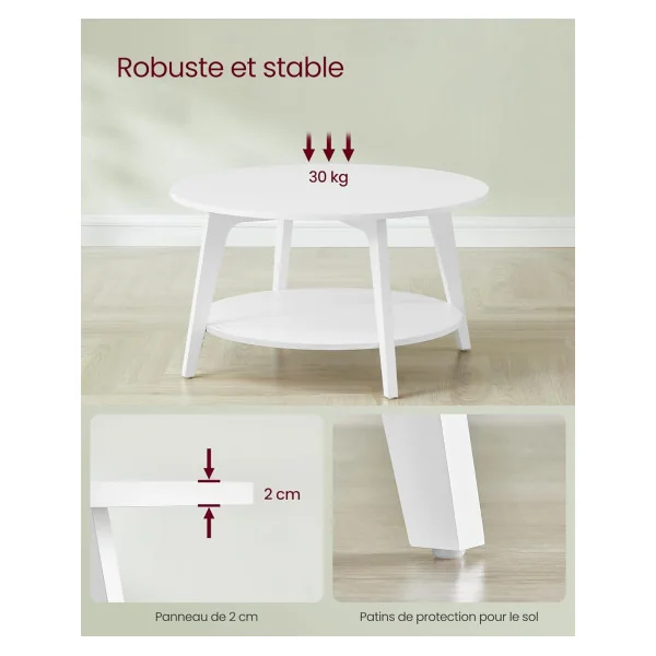 Table Basse Ronde Blanc Nuage Diamètre 80 cm Table de Salon Epurée