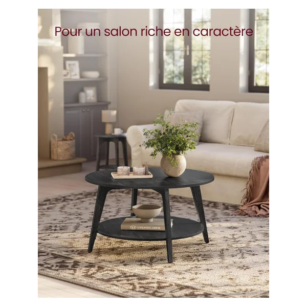 Table Basse Ronde Gris Anthracite Boisé Diamètre 80 cm Table de Salon Epurée