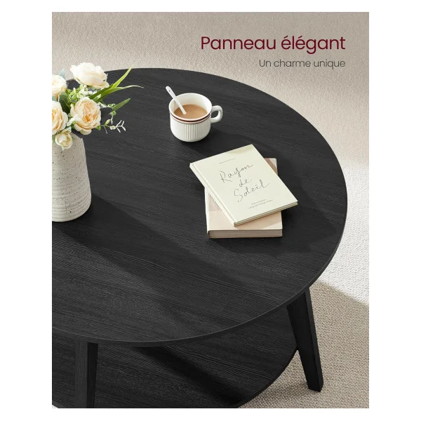 Table Basse Ronde Gris Anthracite Boisé Diamètre 80 cm Table de Salon Epurée