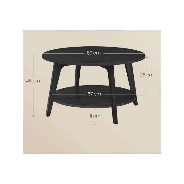 Table Basse Ronde Gris Anthracite Boisé Diamètre 80 cm Table de Salon Epurée