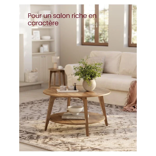 Table Basse Ronde Marron Miel Diamètre 80 cm Table de Salon Epurée