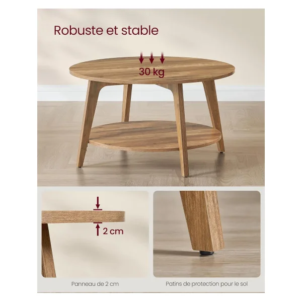 Table Basse Ronde Marron Miel Diamètre 80 cm Table de Salon Epurée