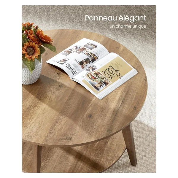 Table Basse Ronde Marron Miel Diamètre 80 cm Table de Salon Epurée