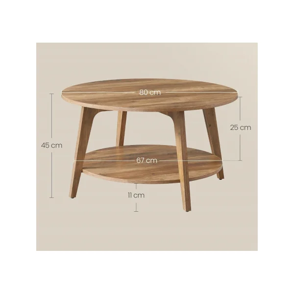 Table Basse Ronde Marron Miel Diamètre 80 cm Table de Salon Epurée