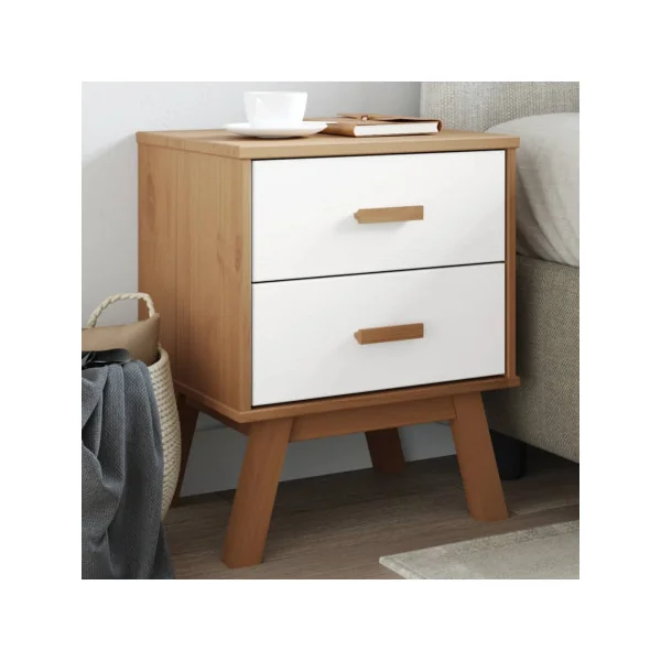 Table Chevet Marron et Banc Pin Robuste 2 Tiroirs Table de Nuit chambre