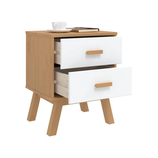 Table Chevet Marron et Banc Pin Robuste 2 Tiroirs Table de Nuit chambre