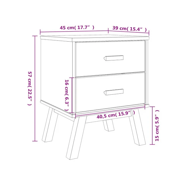 Table Chevet Marron et Banc Pin Robuste 2 Tiroirs Table de Nuit chambre