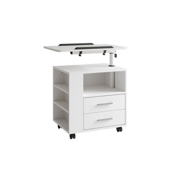 Table Chevet Mobile Blanche 2 Tiroirs et Rangement avec Plan de Travail Pivotant Table de Nuit Chambre
