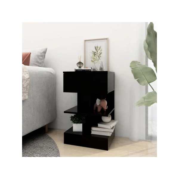 Table Chevet Moderne Noir (x2) Table de Nuit Noir Moderne