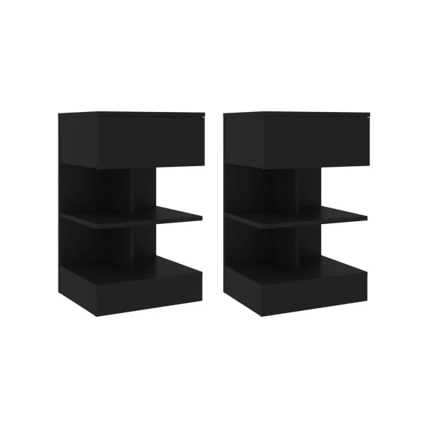 Table Chevet Moderne Noir (x2) Table de Nuit Noir Moderne
