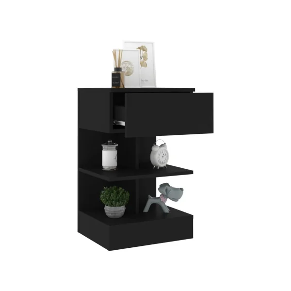 Table Chevet Moderne Noir (x2) Table de Nuit Noir Moderne