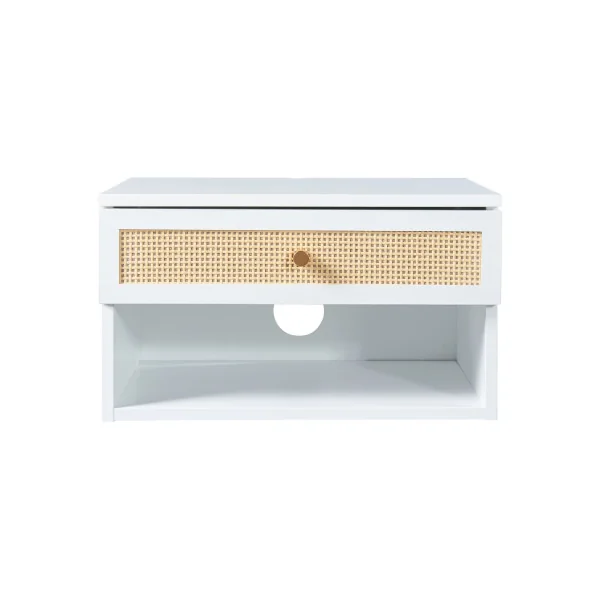 Table Chevet Suspendu avec Tiroir Blanc Rotin Table de Nuit Moderne