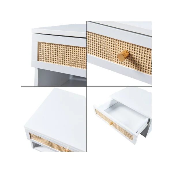 Table Chevet Suspendu avec Tiroir Blanc Rotin Table de Nuit Moderne