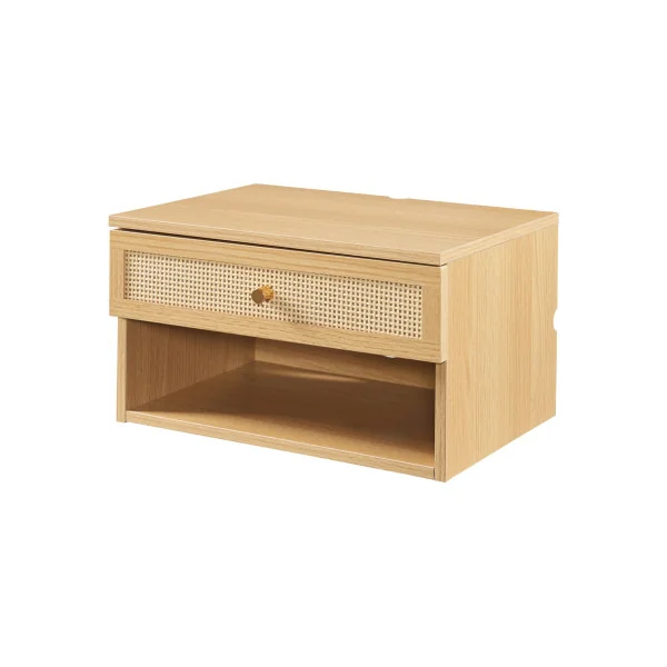 Table Chevet Suspendu avec Tiroir Chêne Rotin Table de Nuit Moderne