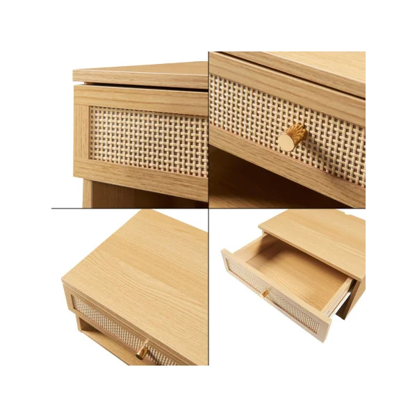 Table Chevet Suspendu avec Tiroir Chêne Rotin Table de Nuit Moderne