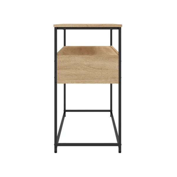 Table Console 2 Tiroirs Métal et Chêne 100 cm Table d'Entrée Industrielle