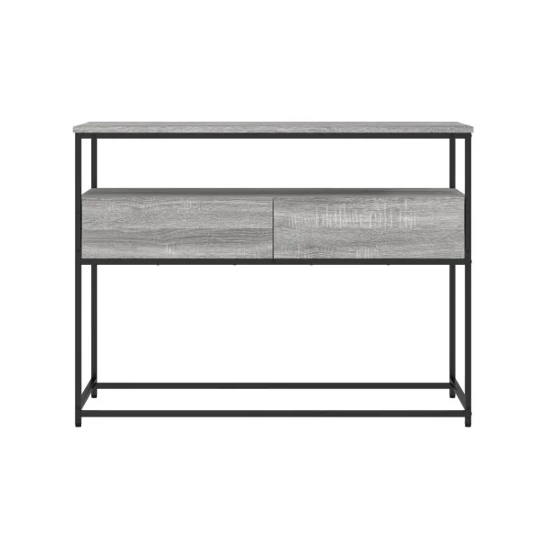 Table Console 2 Tiroirs Métal et Chêne Gris 100 cm Table d'Entrée Industrielle