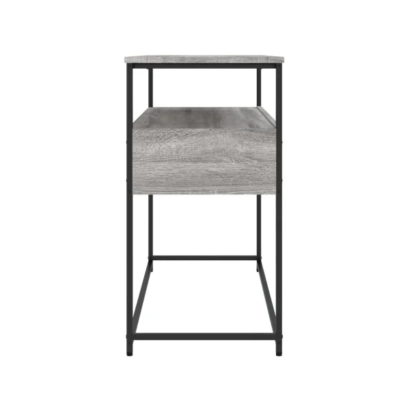 Table Console 2 Tiroirs Métal et Chêne Gris 100 cm Table d'Entrée Industrielle