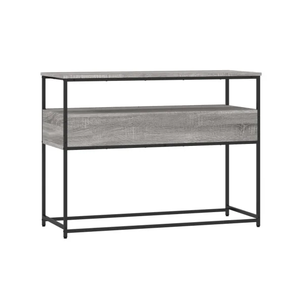 Table Console 2 Tiroirs Métal et Chêne Gris 100 cm Table d'Entrée Industrielle