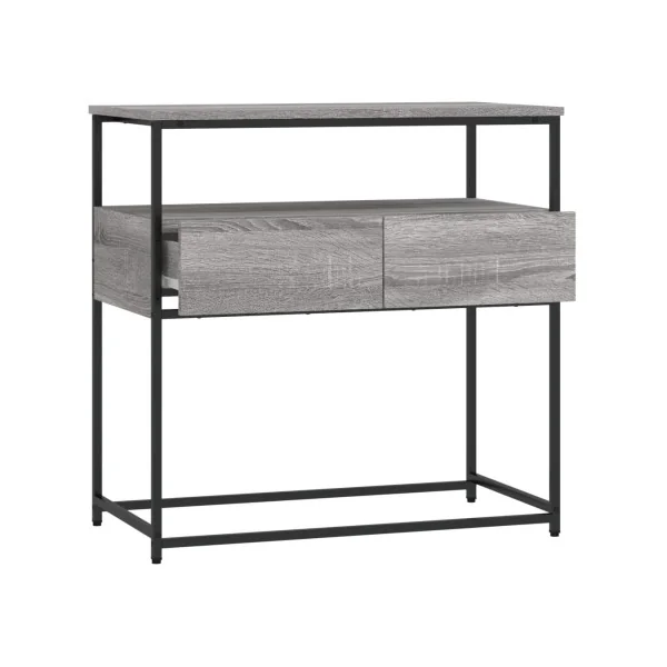 Table Console 2 Tiroirs Métal et Chêne Gris Table d'Entrée Industrielle