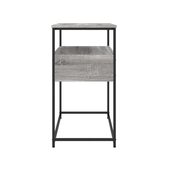 Table Console 2 Tiroirs Métal et Chêne Gris Table d'Entrée Industrielle