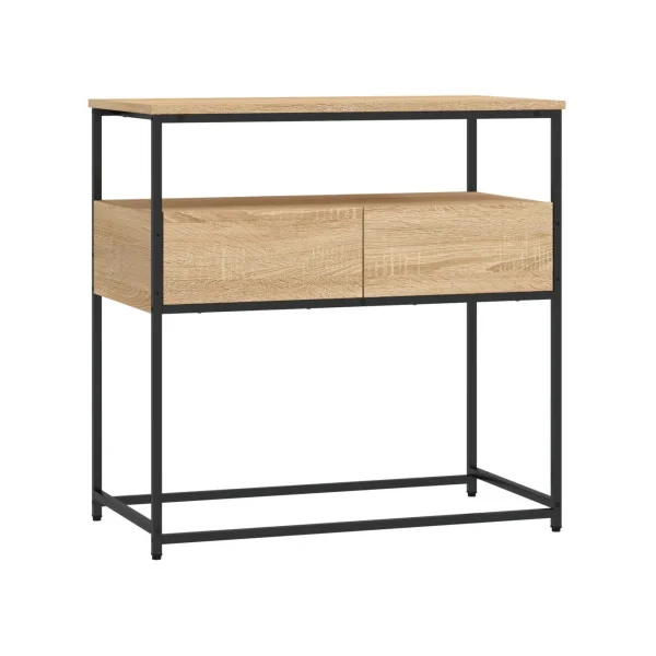 Table Console 2 Tiroirs Métal et Chêne Table d'Entrée Industrielle