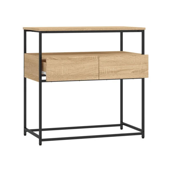 Table Console 2 Tiroirs Métal et Chêne Table d'Entrée Industrielle
