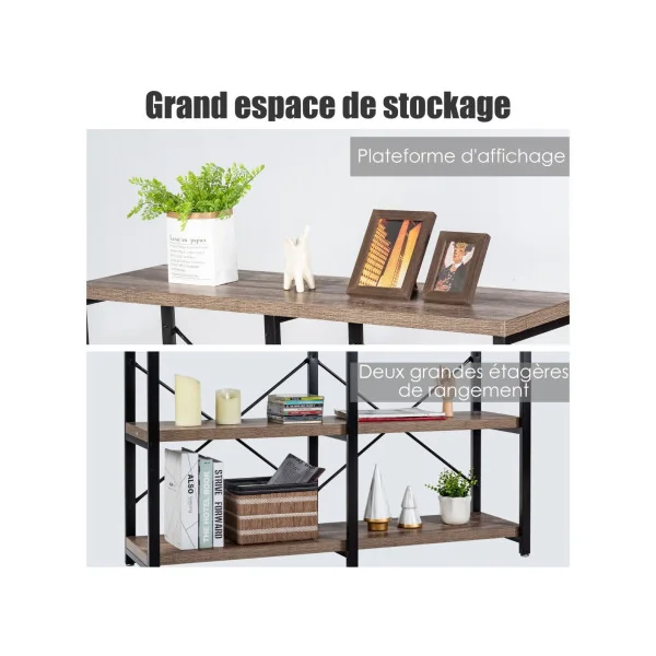 Table Console d'Entrée 120 cm Acier Noir et Bois Café Meuble d'Entrée Table Etroite de Couloir