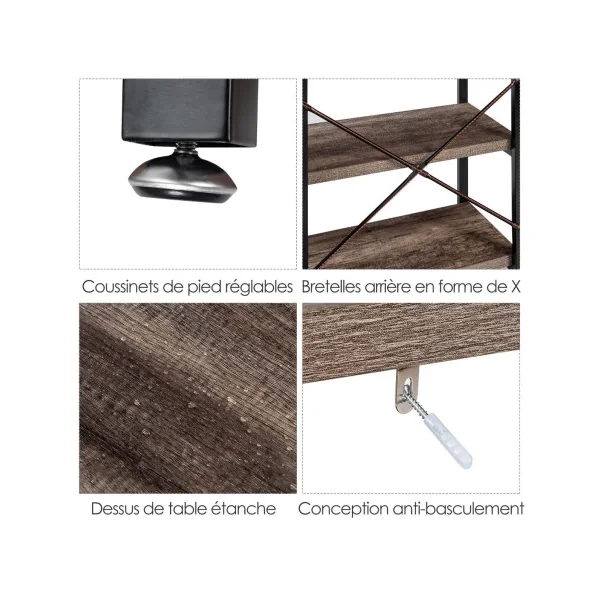 Table Console d'Entrée 120 cm Acier Noir et Bois Café Meuble d'Entrée Table Etroite de Couloir