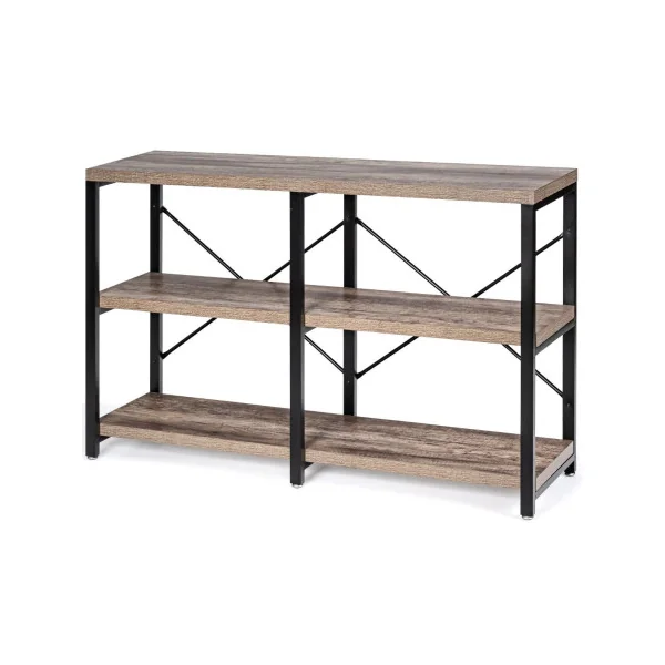 Table Console d'Entrée 120 cm Acier Noir et Bois Café Meuble d'Entrée Table Etroite de Couloir