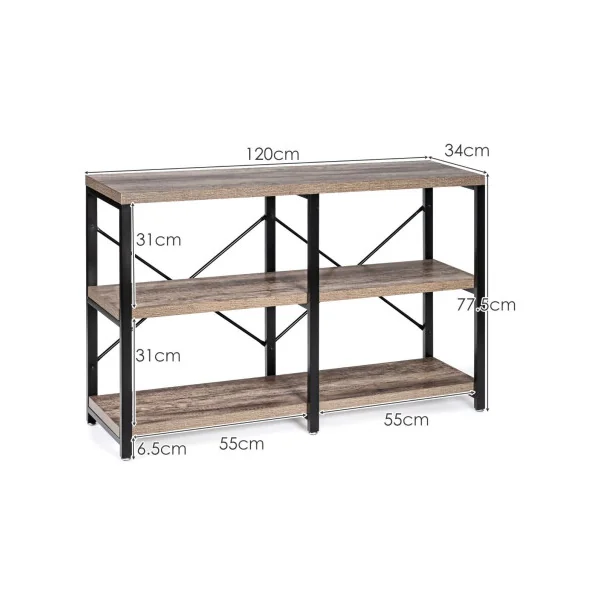 Table Console d'Entrée 120 cm Acier Noir et Bois Café Meuble d'Entrée Table Etroite de Couloir