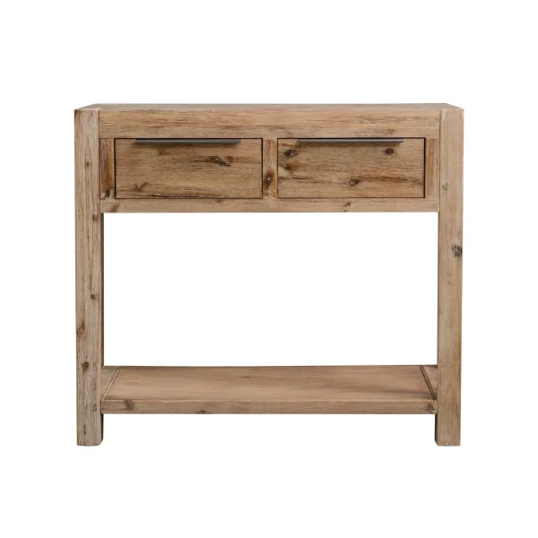 Table Console en Bois Acacia Massif Table d'Entrée 2 Tiroirs