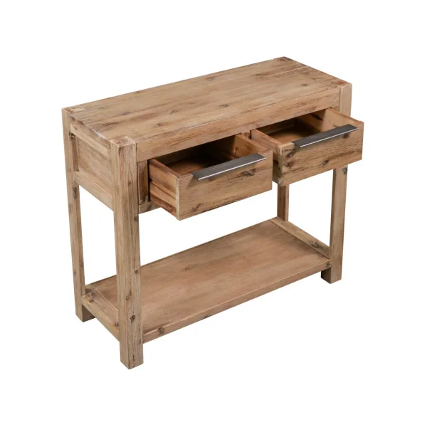 Table Console en Bois Acacia Massif Table d'Entrée 2 Tiroirs