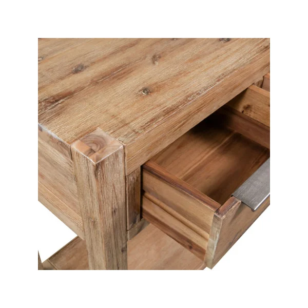 Table Console en Bois Acacia Massif Table d'Entrée 2 Tiroirs