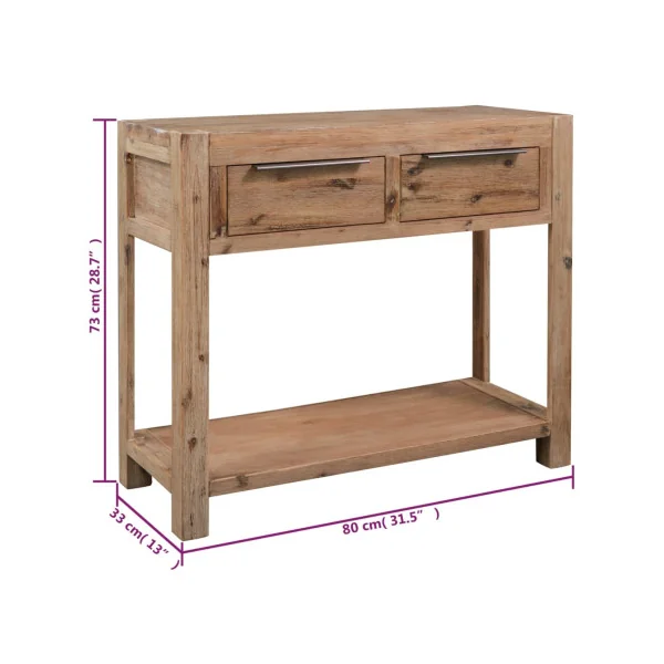 Table Console en Bois Acacia Massif Table d'Entrée 2 Tiroirs