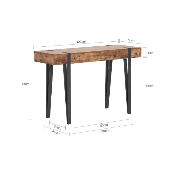 Table Console Métal et Brun Rustique Meuble d'Entrée Table d'Entrée Industriel